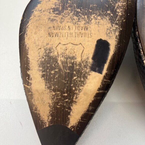 Stuart Weitzman Silver Snake Leather Heels Ladies Size 9,2 M Point Toe High Heel - Picture 8 of 12